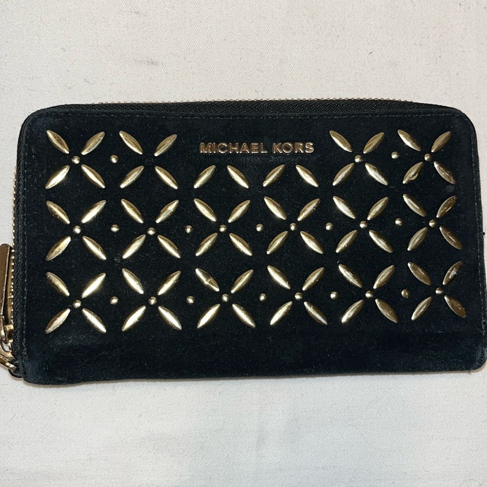 Michael Kors Large Leather Smartphone Wristlet Black/Gold